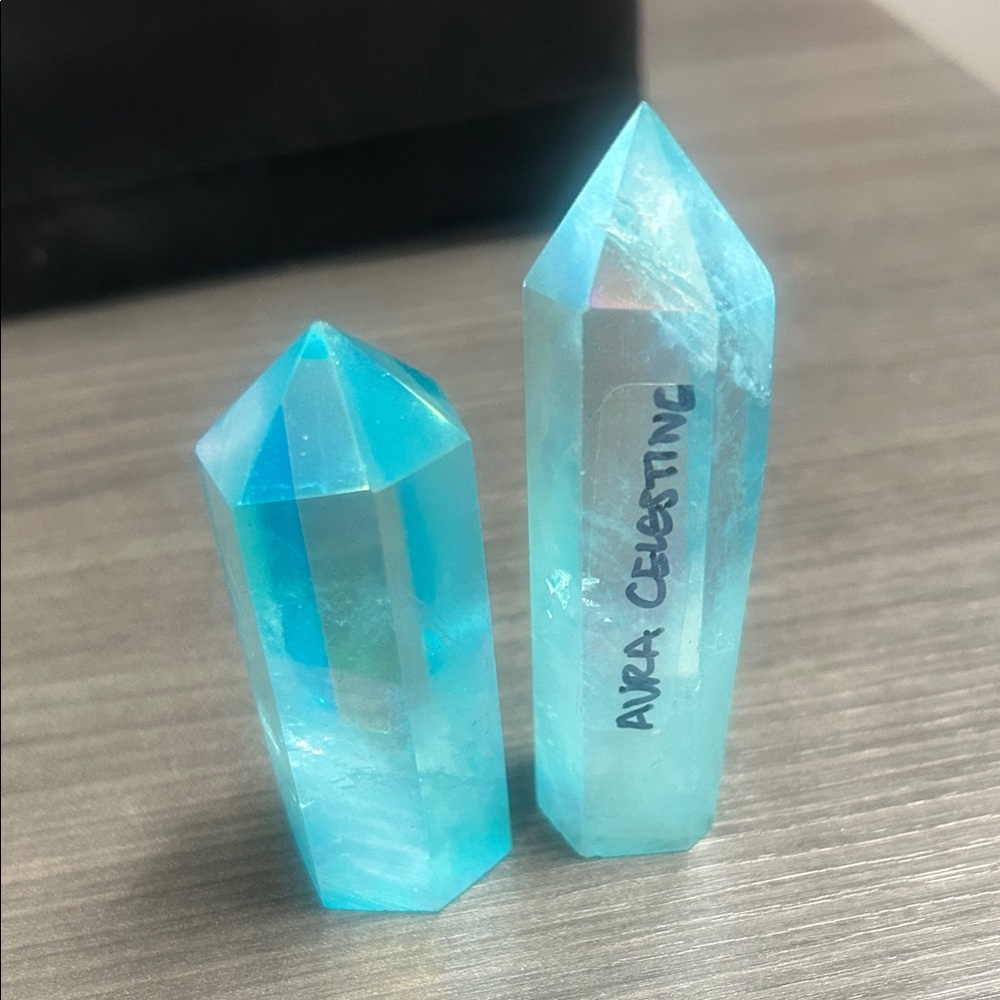 Aura Celestine Blue Quartz Point set
